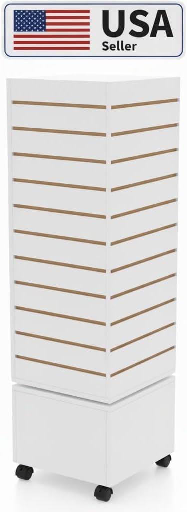 WISDOMFUR Rotating Slatwall Display Rack – 16"x16"x60" White Spinning Tower - Image 3