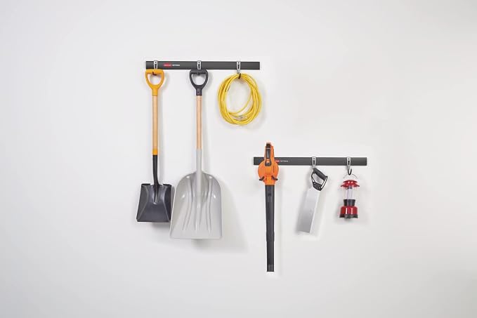Rubbermaid Garage FastTrack 8-Piece Small Kit Black/Grey All-in-One Rail & Hook - Image 8