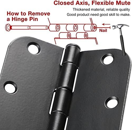 1 Pack Rounded Matte Black Door Hinges 3.5 Inch 5/8" Radius - Image 6