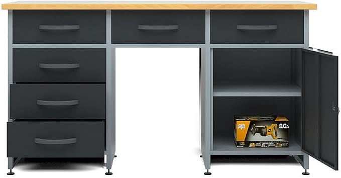 JZD Metal Storage Organization System, Wall Mount Tool Cabinet, Wood Tabletop - Image 6