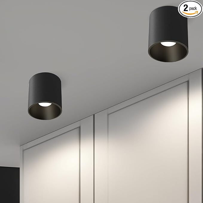 Modern Ceiling Light Fixture, Dimmable Flush Mount 4.72'' Black Cylinder by Unknown