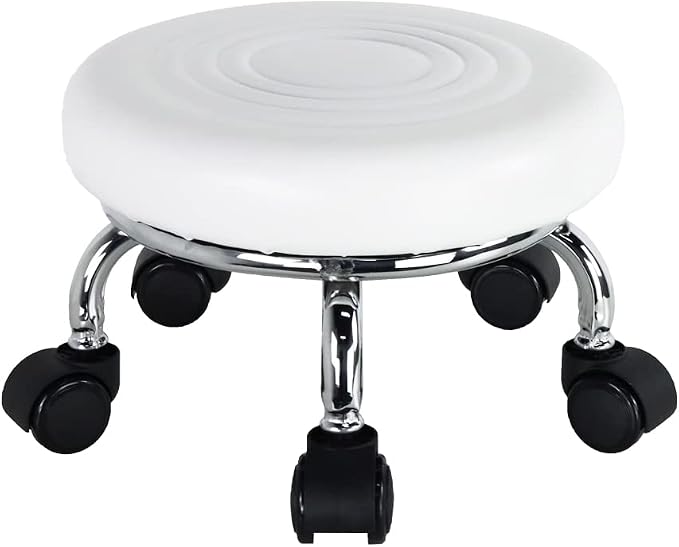 Modern PU Leather Low Round Rolling Stool by WKWKER