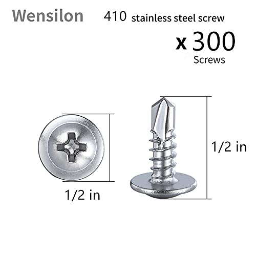 Wensilon（300pcs）#8×1/2”for Sheet Metal Self-Tapping Screws 410 Stainless Steel - Image 2