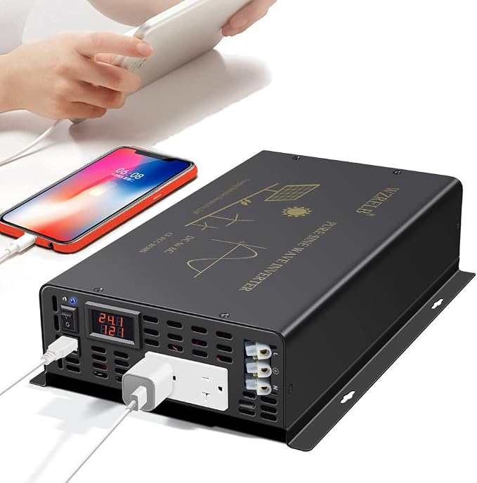 WZRELB 2500W Pure Sine Wave Power Inverter 24VDC to 120VAC 60HZ Dual AC Outlets by WZRELB