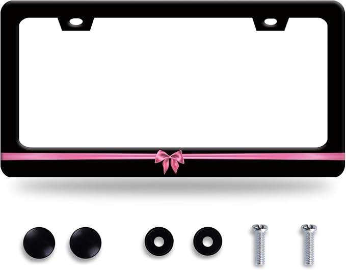 Pink License Plate Frame Cute License Plate Stainless Steel Black Funny License by GORSNKYE
