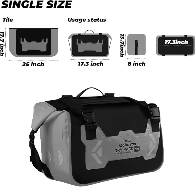 Motorcycle Saddle Bags Tail Bag, 30L Roll-top Waterproof Motor Detachable Side - Image 4