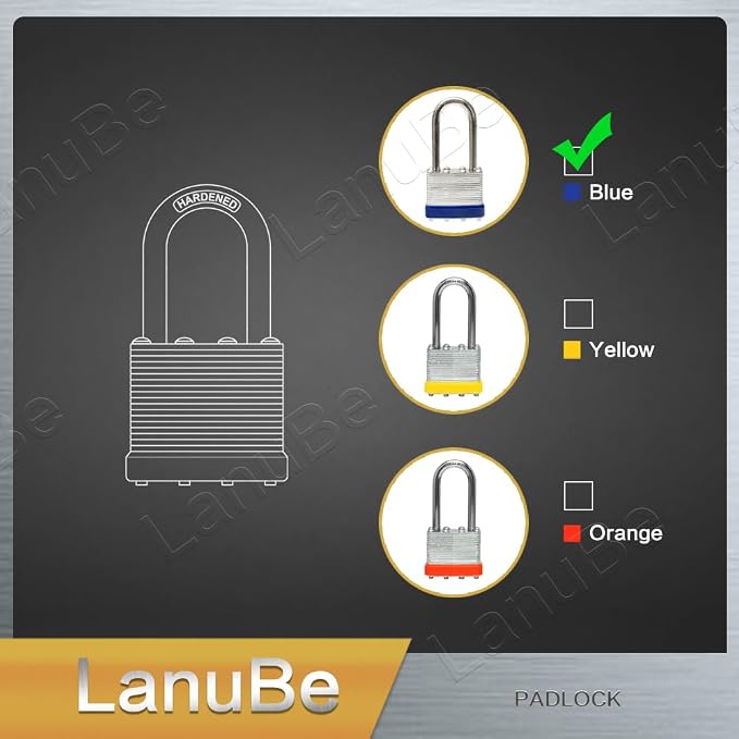 LanuBe Laminated Padlock 1-9/16 inch Long Shackle 6 Pack Keyed Alike, Bulk Locks - Image 8