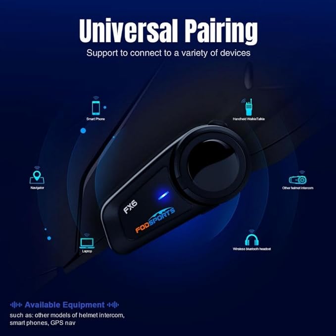 Fodsports FX6 Motorcycle Bluetooth Headset 2 Pack, 6 Riders Group Motorcycle - Image 5