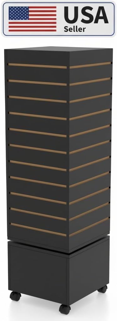 WISDOMFUR Rotating Slatwall Display Rack – 16"x16"x60" Black Spinning Tower - Image 3