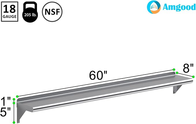 AmGood 60" Long X 8" Deep Stainless Steel Wall Shelf | NSF Certified | - Image 3