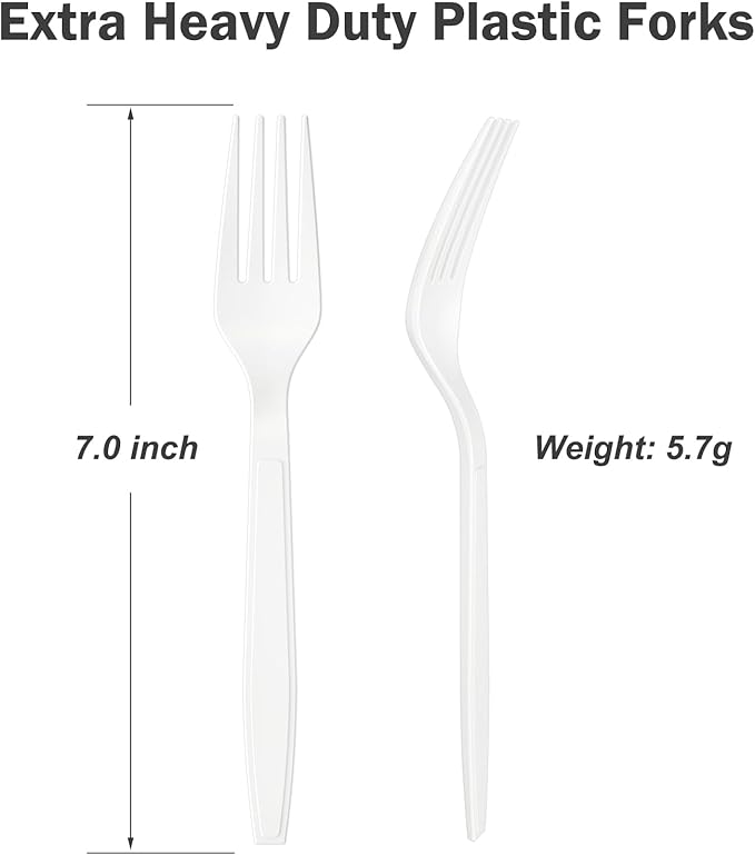 360 Count Extra Heavy Duty White Plastic Forks Disposable, Heat Resistant - Image 3