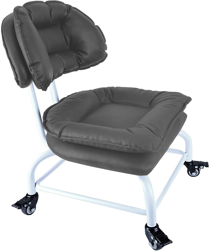 Rolling Stool Wide Seat with Back Rolling Chair 4 Wheels with Brakes by IMMERLIEBEN