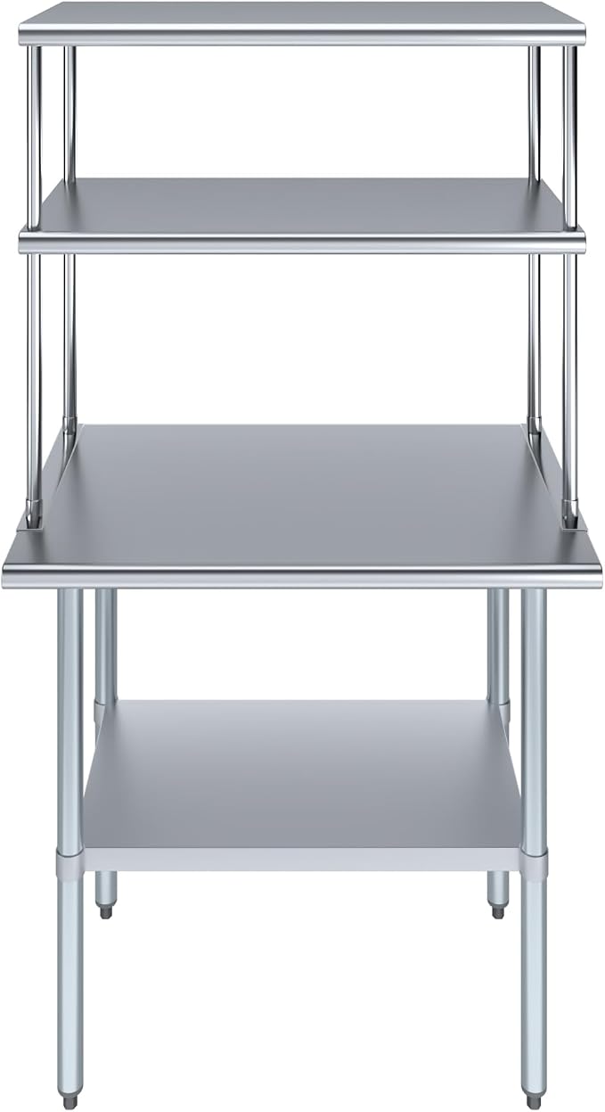Amgood Stainless Steel Work Table Double Tier Overshelf | Metal Kitchen Prep - Image 2