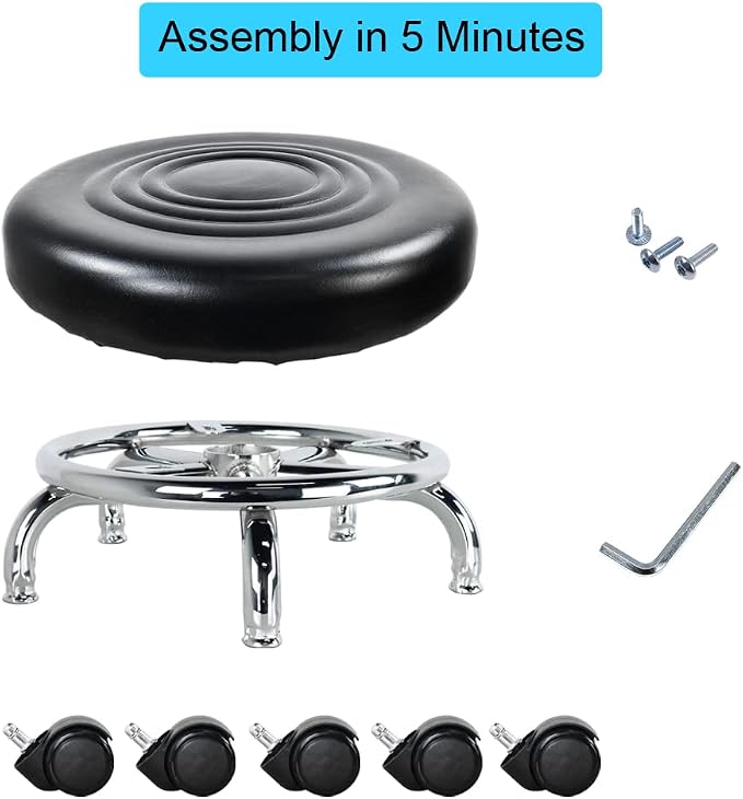 Modern Roller Seat PU Leather Low Round Rolling Stool 360 Swivel Small Stool - Image 7