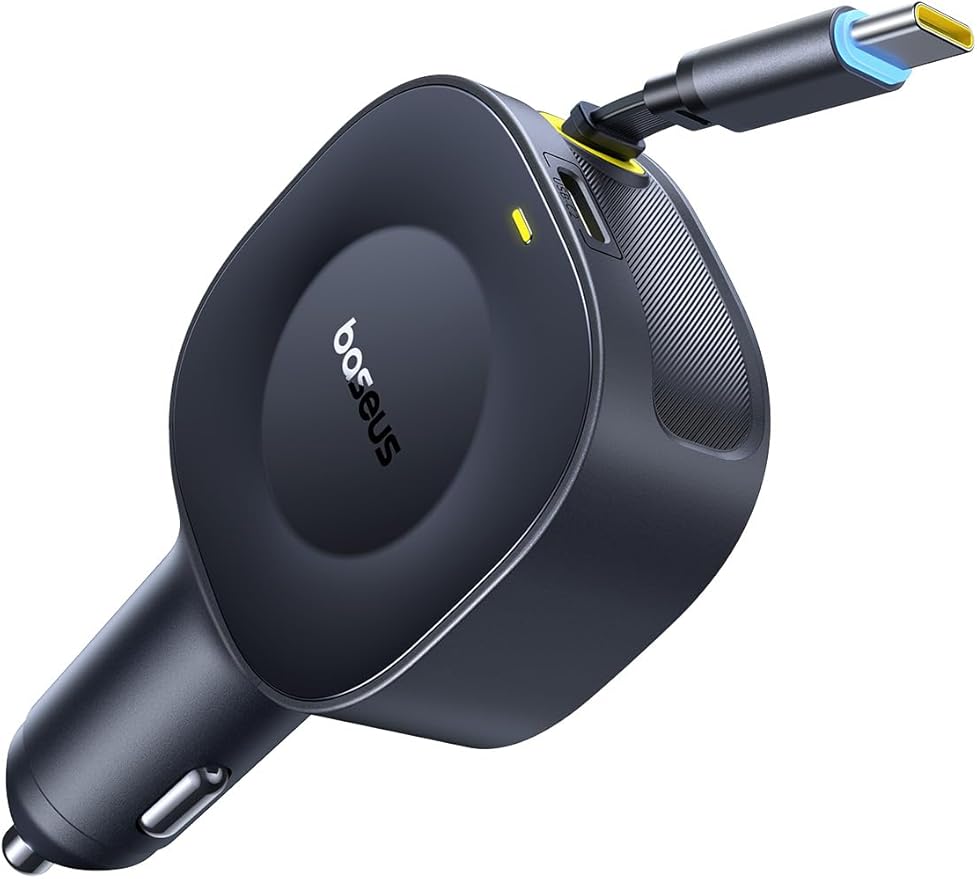 Baseus Ultra-Mini Retractable Car Charger USB C, 60W Fast Charging Car Charger by Baseus