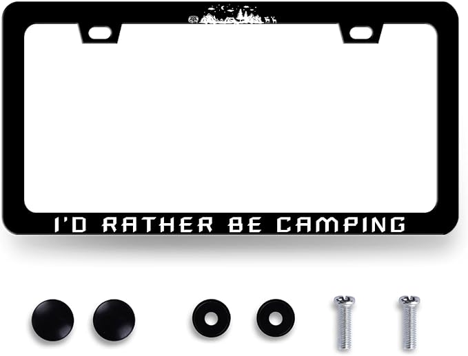 I'd Rather be Camping License Plate Frame Funny Camper License Plate Holder by RNKATIH