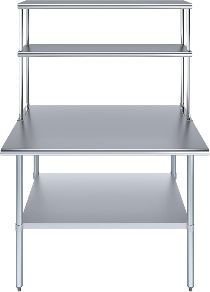 Amgood Stainless Steel Work Table Double Tier Overshelf | Metal Kitchen Prep - Image 2