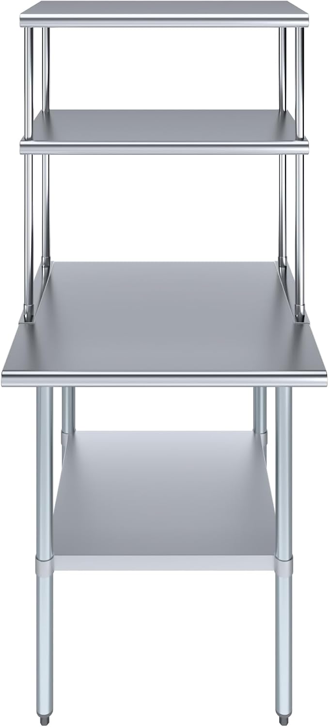 Amgood Stainless Steel Work Table Double Tier Overshelf | Metal Kitchen Prep - Image 2