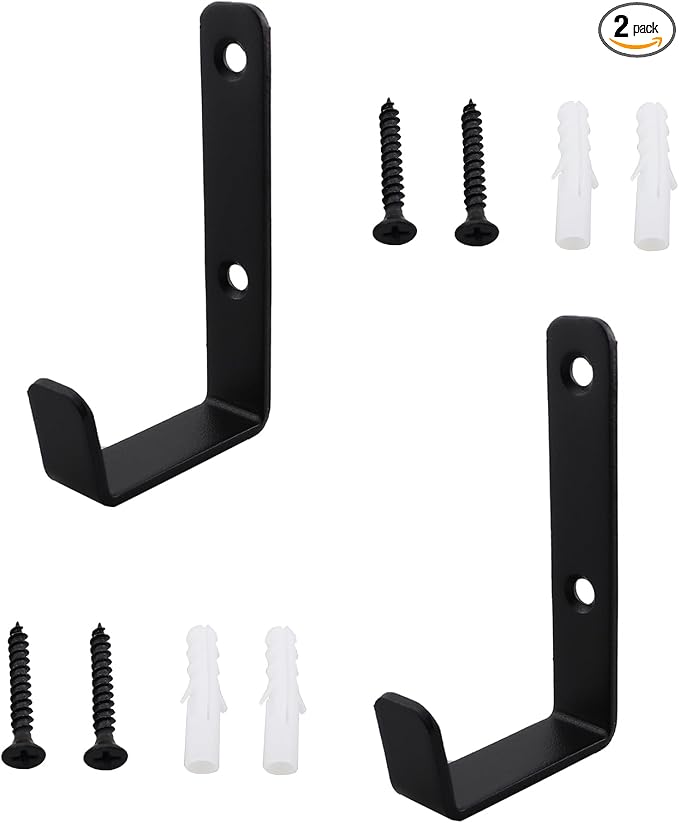 2PCS 82.5x45.5mm Black Metal Wall Mounted 2 Holes J Hook by Unknown