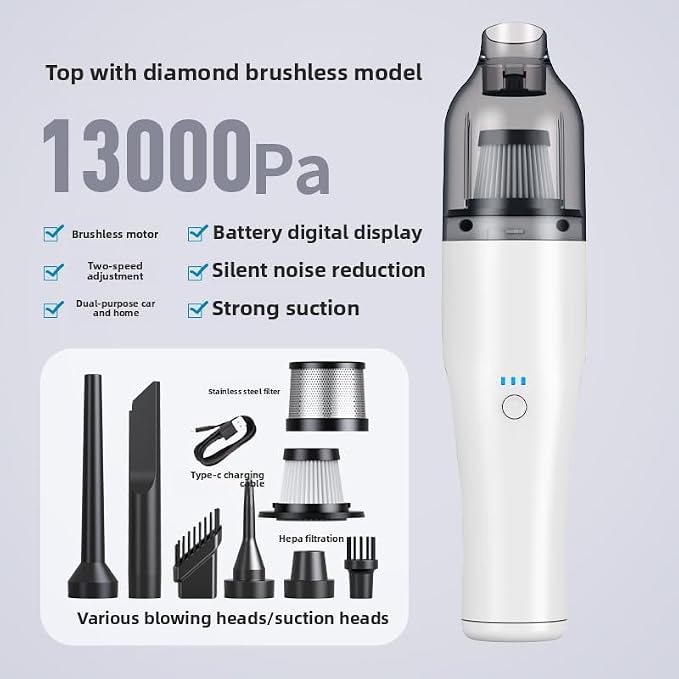 Wireless car-Mounted Vacuum Cleaner 13000PA Suction Handheld Vacuum USB - Image 2