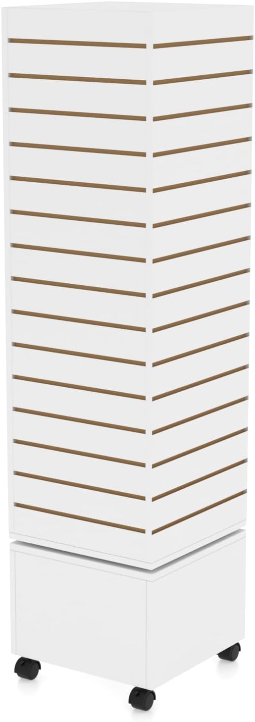 WISDOMFUR Rotating Slatwall Display Rack – 16"x16"x60" White Spinning Tower by Unknown