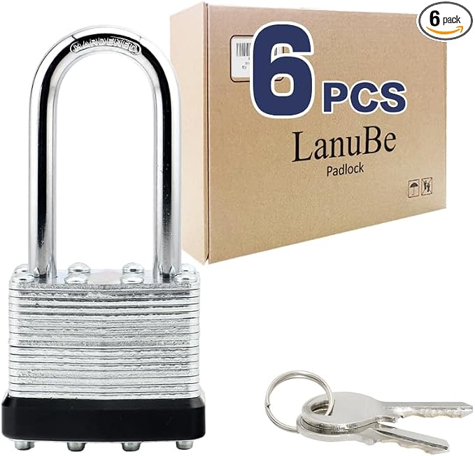 LanuBe Lock Laminated keyed Padlock, keyed Alike Locks, Long Shackle, Marked by LanuBe