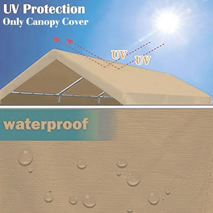 Rutile 10'x20' Carport Canopy ONLY Tent Garage Replacement Top Tarp Car Shelter - Image 3