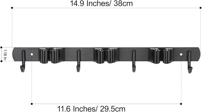 voze 3 Racks and 4 Hooks Mop and Broom Holder Wall Mount, Self Adhesive Heavy - Image 4