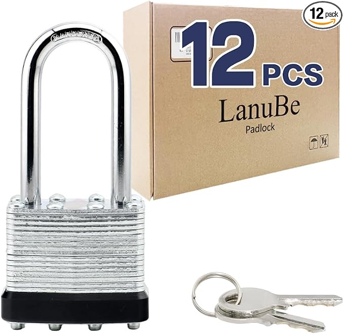 LanuBe Lock Laminated keyed Padlock, keyed Alike Locks, Long Shackle, Marked by LanuBe