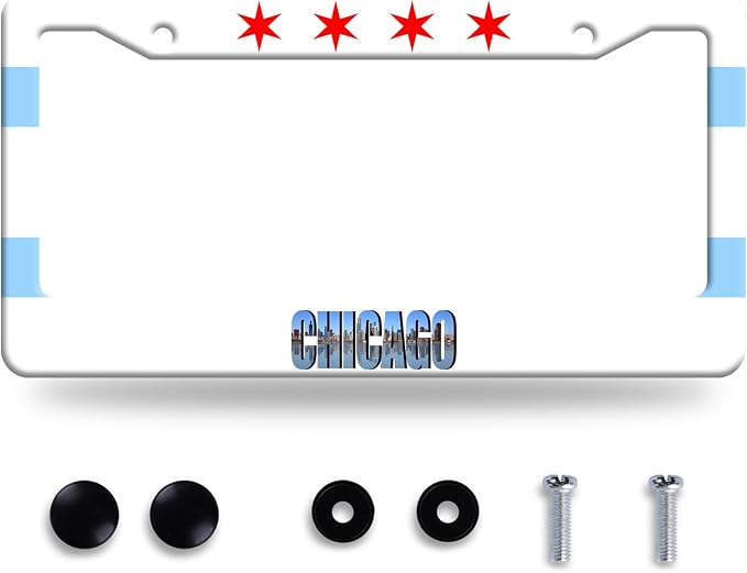Chicago Flag License Plate Frame City Theme License Plate Stainless Steel Parts by GORSNKYE
