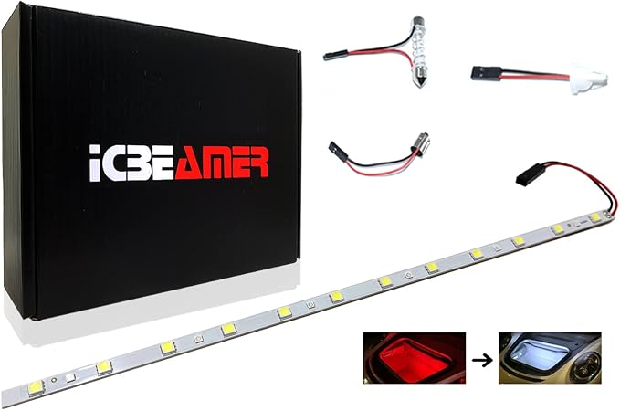 ICBEAMER 12" Red to White 18 SMDs 2835 LED Strip Light Universal Fit Car Trunk by ICBEAMER