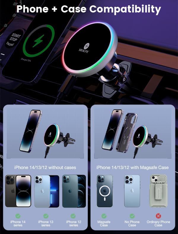 MOKPR for Magsafe Car Mount Charger-15W Wireless Car Charger-Magnetic Car Phone - Image 3
