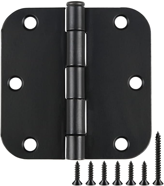 24 Pack Rounded Matte Black Door Hinges 3.5 inch x 3-1/2", 5/8 Radius Storage by TDCHINGES