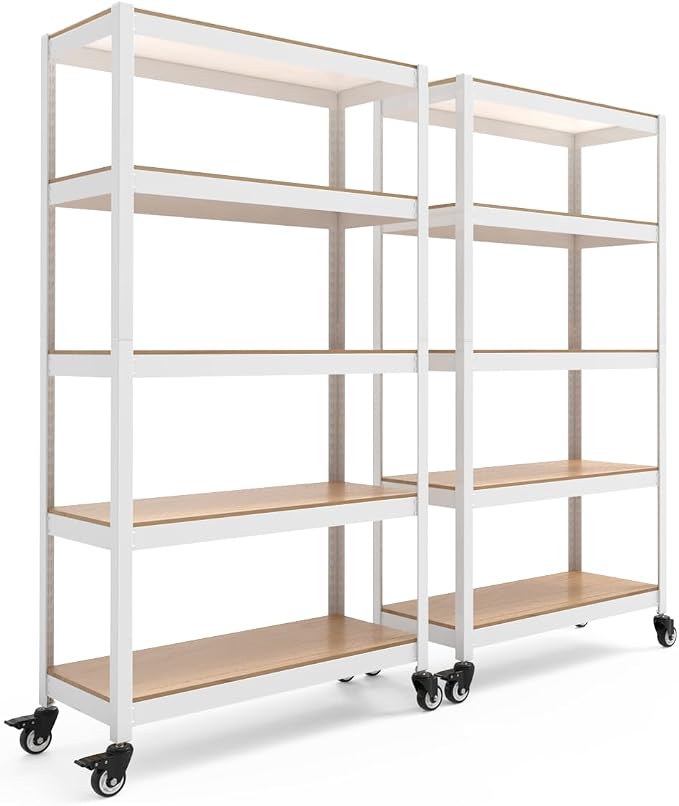 HOMEDANT House White 5-Tier Metal Rolling Cart Shelf Rack Casters Heavy Duty by TheBestOrganizingSolution