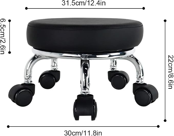 Modern Roller Seat PU Leather Low Round Rolling Stool 360 Swivel Small Stool - Image 3