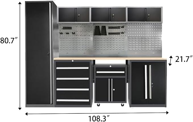 JZD Garage Storage Cabinet System, Lockable Tool Workbench Set - Image 2