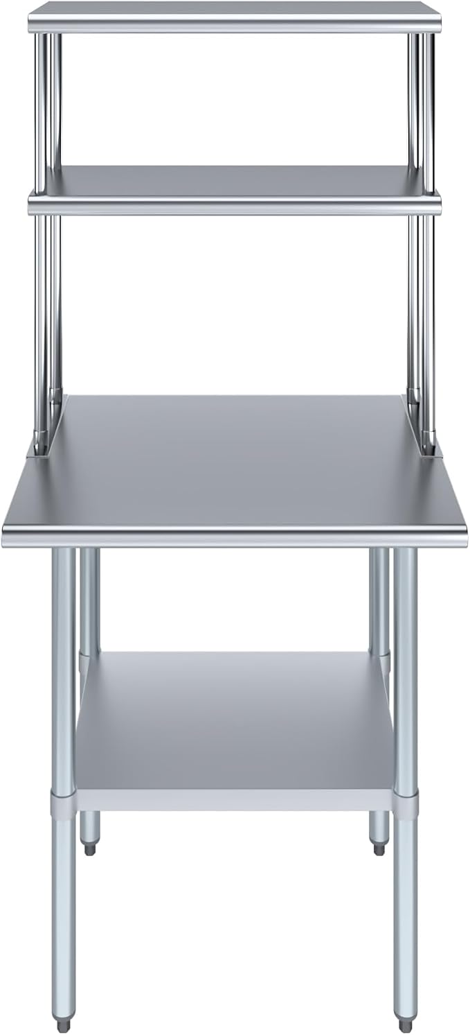 Amgood Stainless Steel Work Table Double Tier Overshelf | Metal Kitchen Prep - Image 2