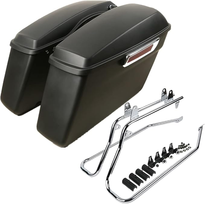 XFMT Matte Black Motorcycle Saddlebags Hard Saddle Bags W/Chrome Conversion by XFMT