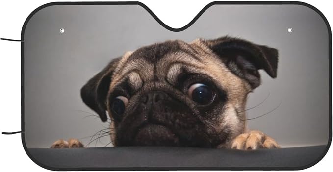 Pug Dog Car Windshield Sunshade Front Window Sun Visor Protector Foldable - Image 9