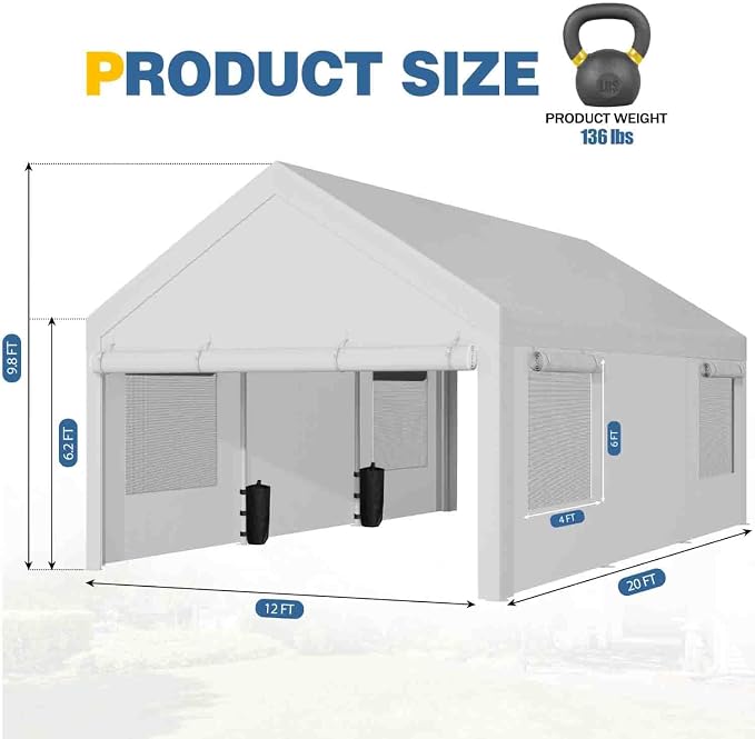 JAMFLY 12x20 ft Heavy Duty Carport - Image 7