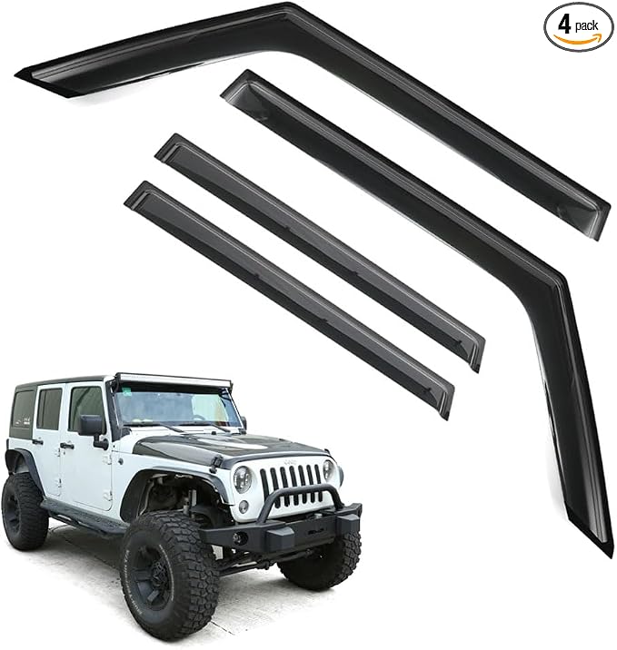 Rain Guards for Jeep Wrangler JK 2007-2018, Tape-on Side Window Deflectors for by LETINGFAR