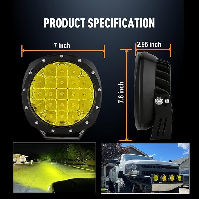 BIGLION.X 7Inch Round LED Amber Driving Offroad Lights 2PCS 210W 32000LM Amber - Image 3