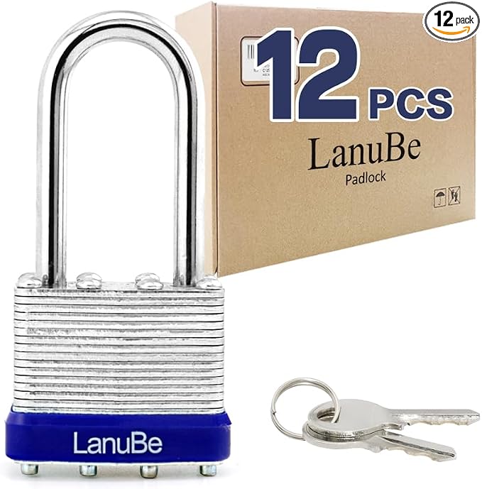 LanuBe Lock Laminated Steel Keyed Padlock, Keyed Alike Locks, Long Shackle by LanuBe