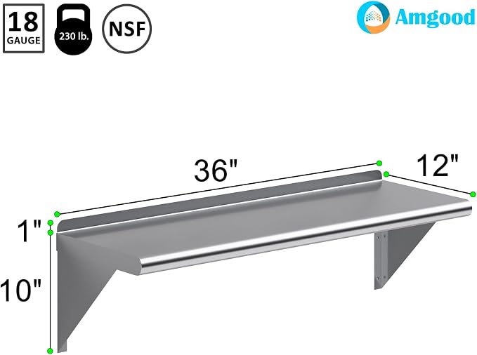 AmGood 36" Long X 12" Deep Stainless Steel Wall Shelf | NSF Certified | - Image 3