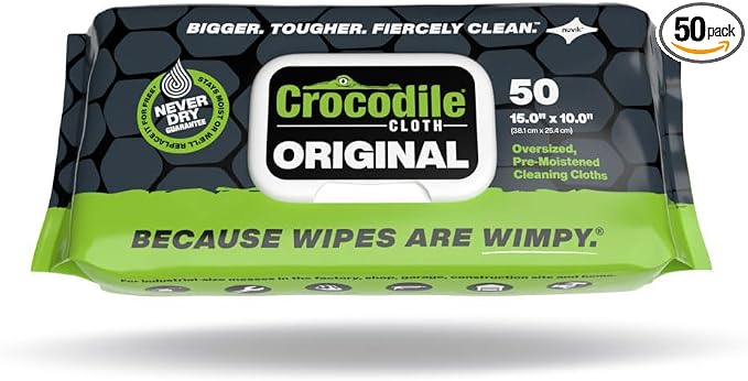 Crocodile Cloth Original Cleaning Wipes – 50 Hand & Tool Industrial Cleaning by CrocodileCloth
