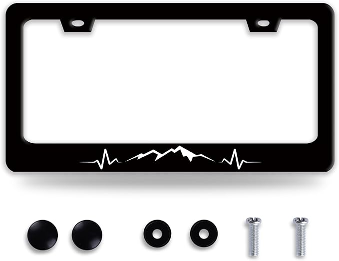 Mountains License Plate Frame Funny Mountain License Plate Holder Stainless by BRAGHRTED