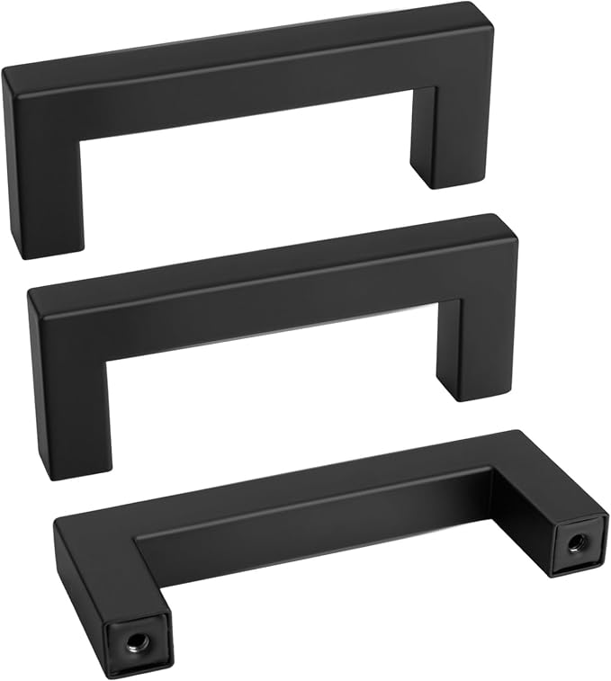 goldenwarm 3 Inch 200 Pack Matte Black Flat Square Bar Kitchen Hardware Closet by goldenwarm
