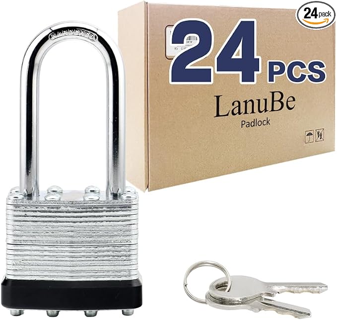 LanuBe Lock Laminated keyed Padlock, keyed Alike Locks, Long Shackle, Marked by LanuBe
