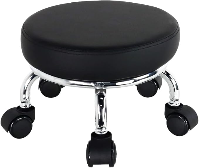Modern Roller Seat PU Leather Low Round Rolling Stool 360 Swivel Small Stool by WKWKER