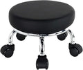 Modern Roller Seat PU Leather Low Round Rolling Stool 360 Swivel Small Stool by WKWKER